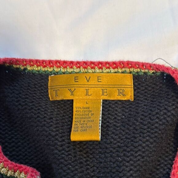 Vintage Eve Tyler Christmas cardigan sweater size women’s large black beaded poi - Picture 5 of 8